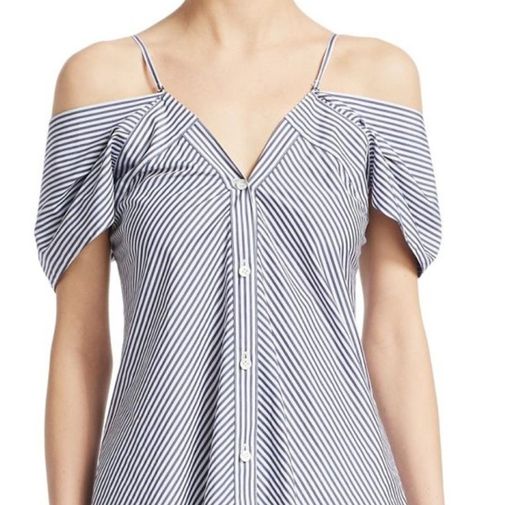 NWT Theory Hartman Navy Striped cold shoulder Blouse